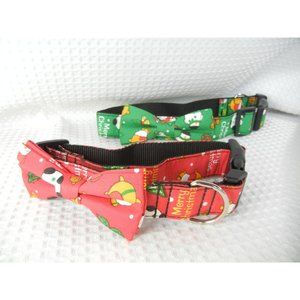 2 Dog collars with Holiday Bowties red/green Large 16-27 inches New